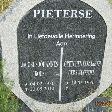 PIETERSE Jacobus Johannes 1930-2012 &amp; Gretchen Elizabeth SWANEPOEL 1936-