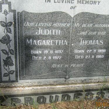 PROUDFOOT Thomas 1898-1960 &amp; Judith Magaretha 1897-1972
