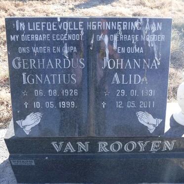 ROOYEN Gerhardus Ignatius, van 1926-1999 &amp; Johanna Alida 1931-2011