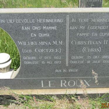 ROUX Christiaan H.S., le 1895-1966 &amp; Wilhelmina M.M. COETZEE 1903-1973