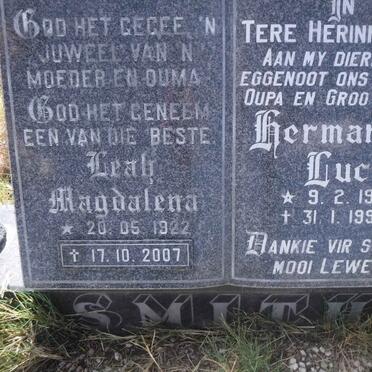 SMITH Herman Lucas 1915-1993 &amp; Leah Magdalena 1922-2007