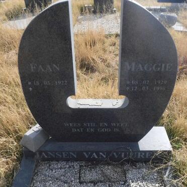 VUUREN Faan, Jansen van 1922- &amp; Maggie 1929-1996