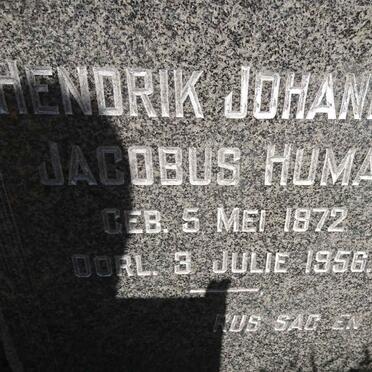 HUMAN Hendrik Johannes Jacobus 1872-1956 &amp; Elizabeth Johanna 1888-1953