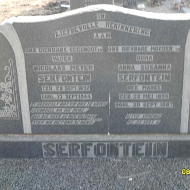 SERFONTEIN Nicolaas Meyer 1892-1944 &amp; Anna Susana MAREE 1895-1987