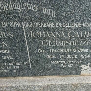 GERMISHUIZEN Wessel Pretorius 1860-1948 &amp; Johanna Catharina KLOPPER 1873-1954