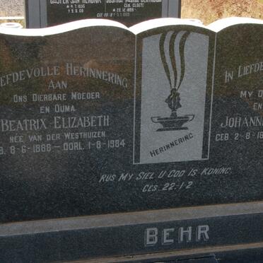 BEHR Johannes Diederick 1881-1966 &amp; Beatrix Elizabeth VAN DER WESTHUIZEN 1888-1984