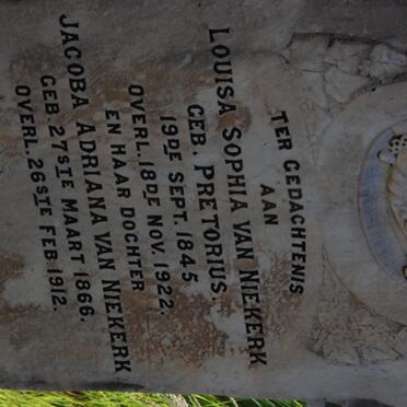 NIEKERK Louisa Sophia, van nee PRETORIUS 1845-1922 :: VAN NIEKERK Jacoba Adriana 1866-1912