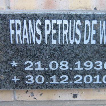 WET Frans Petrus, de 1936-2010