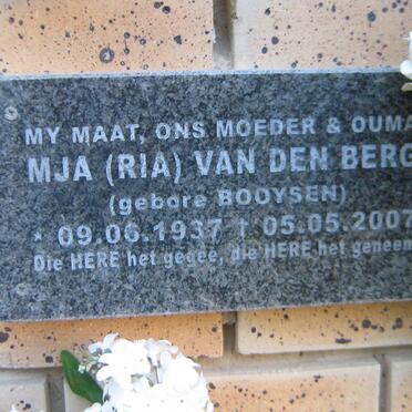 BERG M.J.A., van den nee BOOYSEN 1937-2007