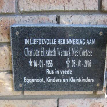 WERNICK Charlotte Elizabeth nee COETZEE 1956-2016