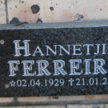 FERREIRA Hannetjie 1929-2012