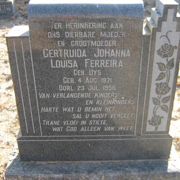 FERREIRA Gertruida Johanna Louisa nee UYS 1871-1956