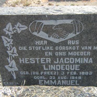 LINDEQUE Hester Jacomina nee DU PREEZ 1883-1949