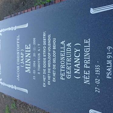 MINNIE Jacob Christoffel 1934-2006 &amp; Petronella Gertruida PRINGLE 1935-
