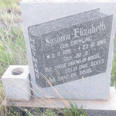 HEYMANS Susanna Elizabeth nee GREYLING 1891-1965