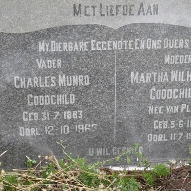GOODCHILD Charles Munro 1883-1963 &amp; Martha Wilhelmina Z. VAN PLETZEN 1879-1953