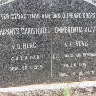 BERG Johannes Christoffel, v.d. 1888-1959 &amp; Emmerentia Aletta JANSE VAN RENSBURG 1891-1965
