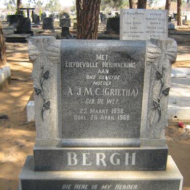 BERGH A.J.M.C. nee DE WET 1898-1968