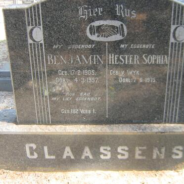 CLAASSENS Benjamin 1905-1957 &amp; Hester Sophia V. WYK -1975