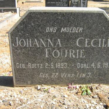 FOURIE Johanna Cecilia nee ROETZ 1893-1972