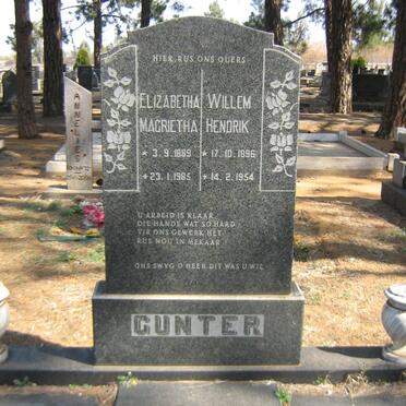 GUNTER Willem Hendrik 1896-1954 &amp; Elizabetha Magrietha 1889-1985