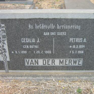 MERWE Petrus A., van der 1894-1966 &amp; Cecilia J. BOTHA 1890-1966