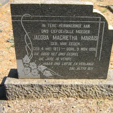 MARAIS Jacoba Magrietha nee VAN EEDEN 1877-1956
