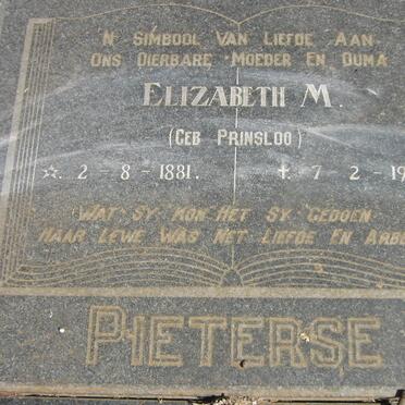 PIETERSE Elizabeth M. nee PRINSLOO 1881-1973