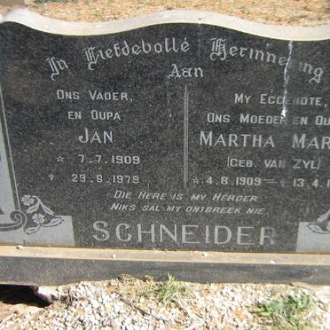 SCHNEIDER Jan 1909-1979 &amp; Martha Maria VAN ZYL 1909-1975