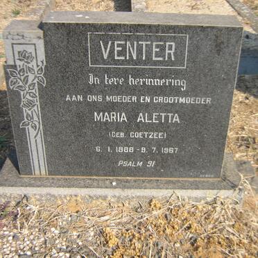 VENTER Maria Aletta nee COETZEE 1888-1967