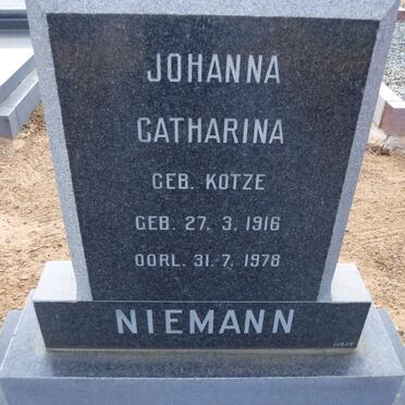 NIEMANN Johanna Catharina nee KOTZE 1916-1978
