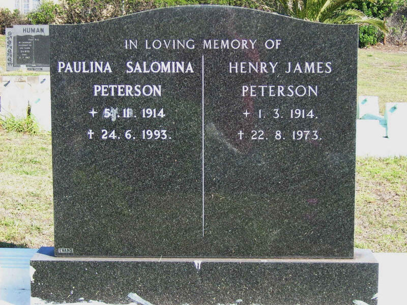 PETERSON  Henry James 1914-1973 & Paulina Salomina 1914-1993