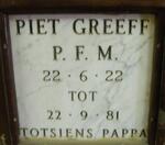 GREEFF P.F.M. 1922-1981