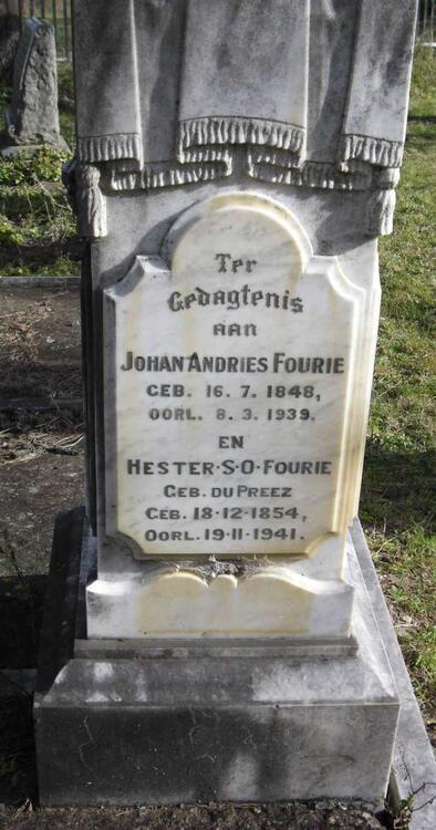 FOURIE Johan Andries 1848-1939 & Hester S.O. DU PREEZ 1854-1951