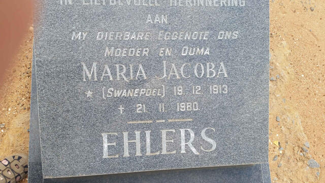 EHLERS Maria Jacoba nee SWANEPOEL 1913-1980