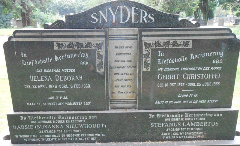 SNYDERS Gerrit Christoffel 1878-1955 & Helena Deborah 1876-1960