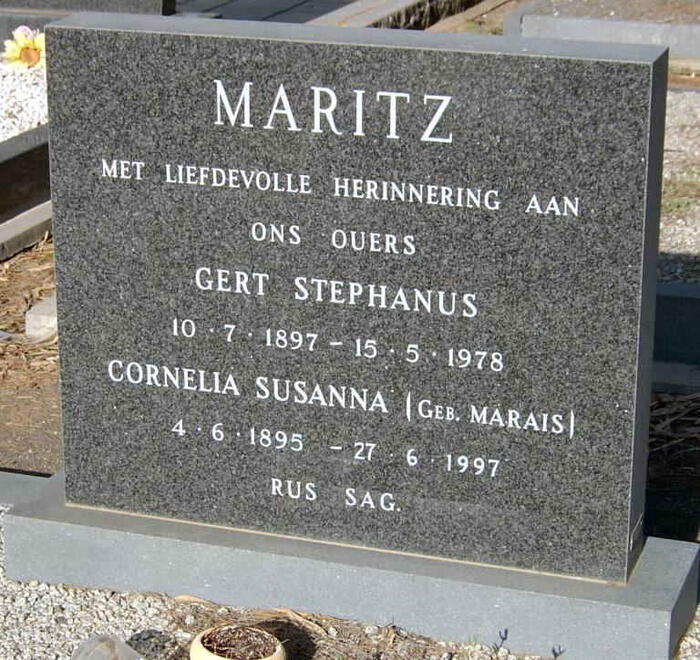 MARITZ Gert Stephanus 1897-1978 & Cornelia Susanna MARAIS 1895-1997