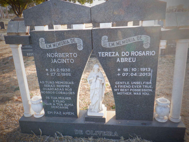 ABREU Tereza Do Rosario 1913-2013 :: DE OLIVEIRA Norberto Jacinto 1936-1985