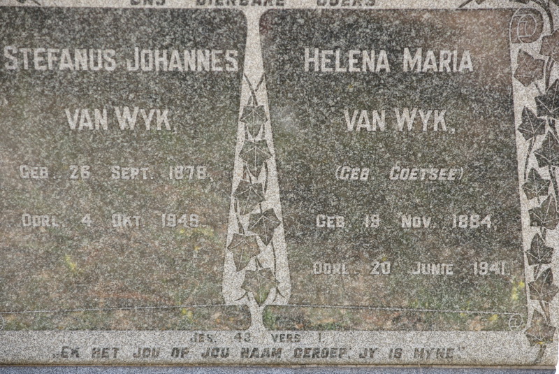 WYK Stefanus Johannes, van 1878-1949 & Helena Maria COETSEE 1884-1941