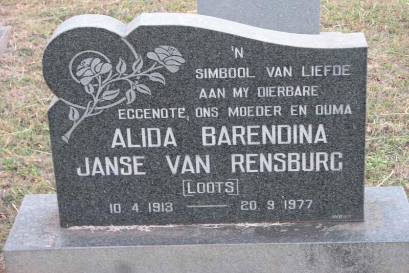 RENSBURG Alida Barendina, Janse van nee LOOTS 1913-1977