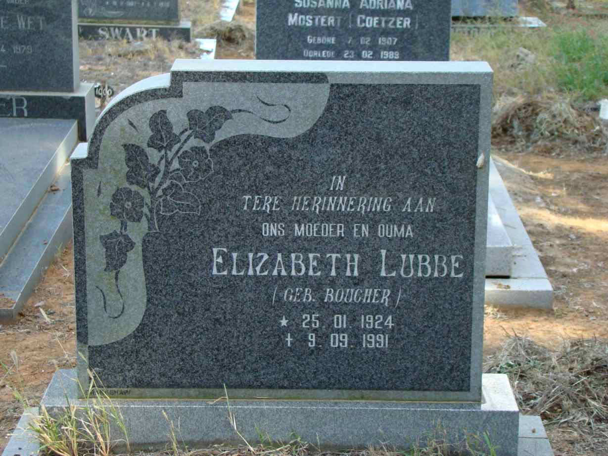 LUBBE Elizabeth nee BOUCHER 1924-1991