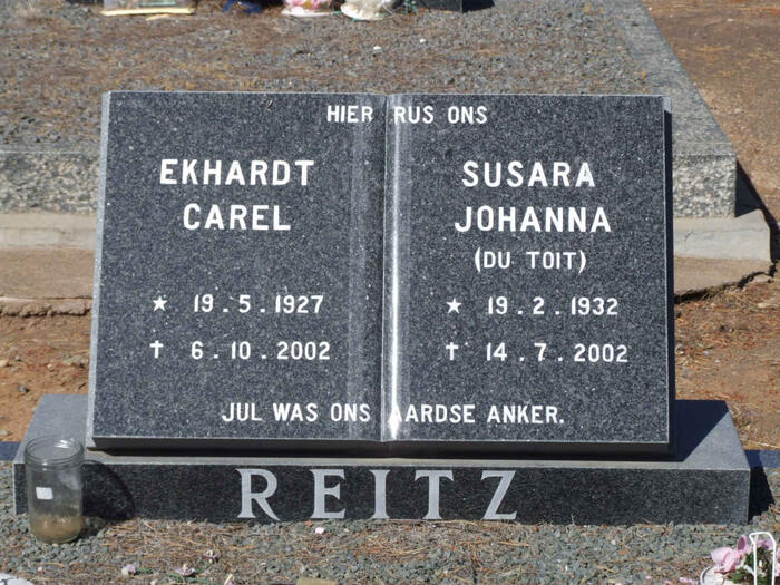 REITZ Ekhardt Carel 1927-2002 & Susara Johanna DU TOIT 1932-2002