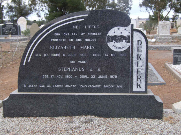 KLERK Stephanus J.K., de 1900-1979 & Elizabeth Maria LE ROUX 1902-1969