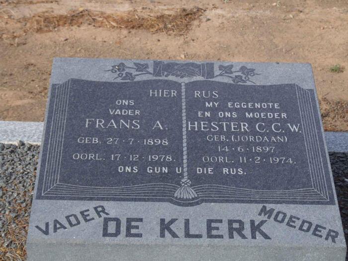 KLERK Frans S., de 1898-1978 & Hester C.C.W. JORDAAN 1897-1974