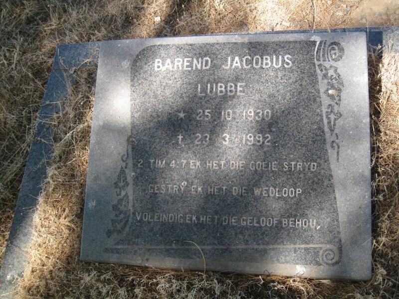 LUBBE Barend Jacobus 1930-1992