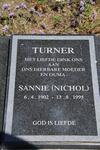TURNER Sannie nee NICHOL 1902-1995