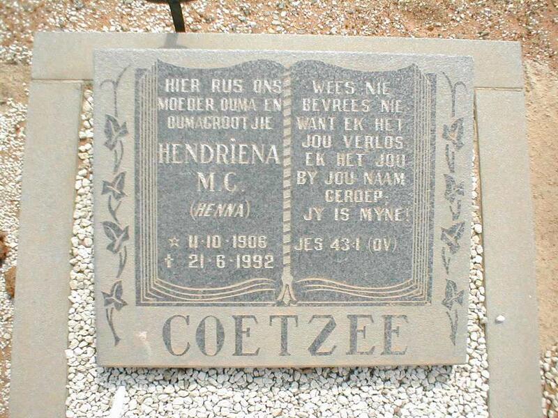 COETZEE Hendrina M.C. 1906-1992