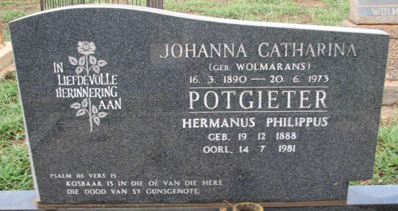 POTGIETER Hermanus Philippus 1888-1981 & Johanna Catharina WOLMARANS 1890-1973