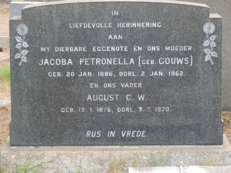 DIENER August C.W. 1876-1970 & Jacoba Petronella GOUWS 1886-1962