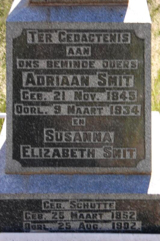 SMIT Adriaan 1845-1934 & Susanna Elizabeth SCHUTTE 1852-1902